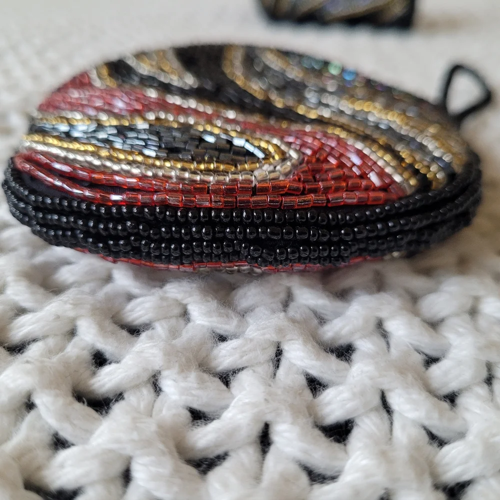 Vintage 80s Small Beaded Coin Purse/Pouch & Lipstick Case, Multicolor